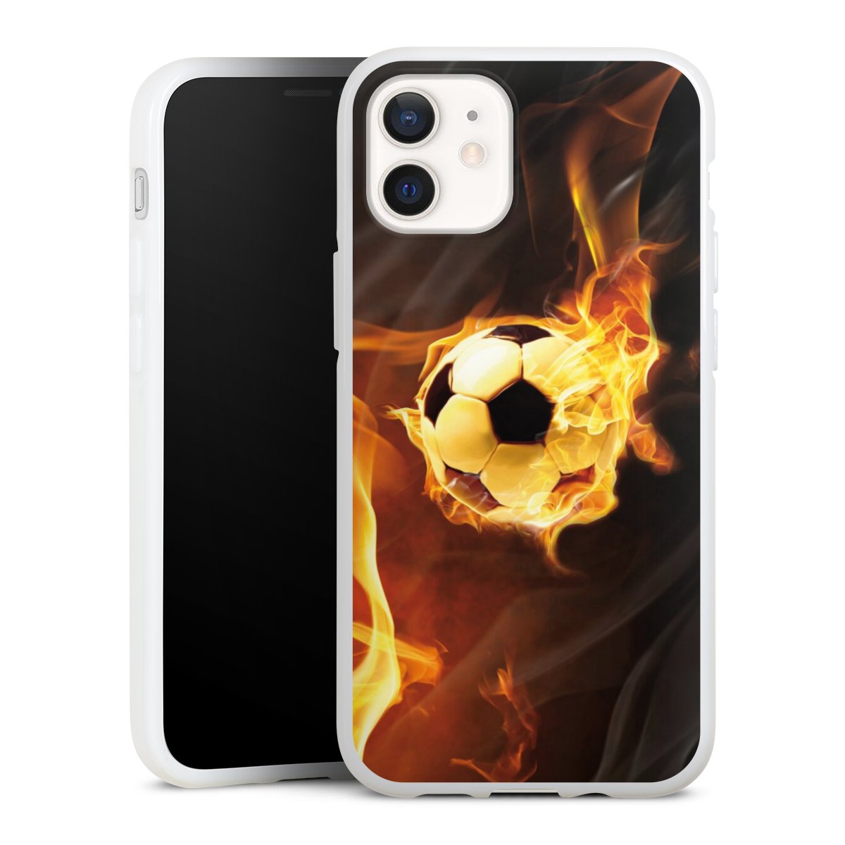 iPhone 12 mini Handy Silikon Hülle Case weiß Handyhülle Ball Fire Soccer Silikon Case