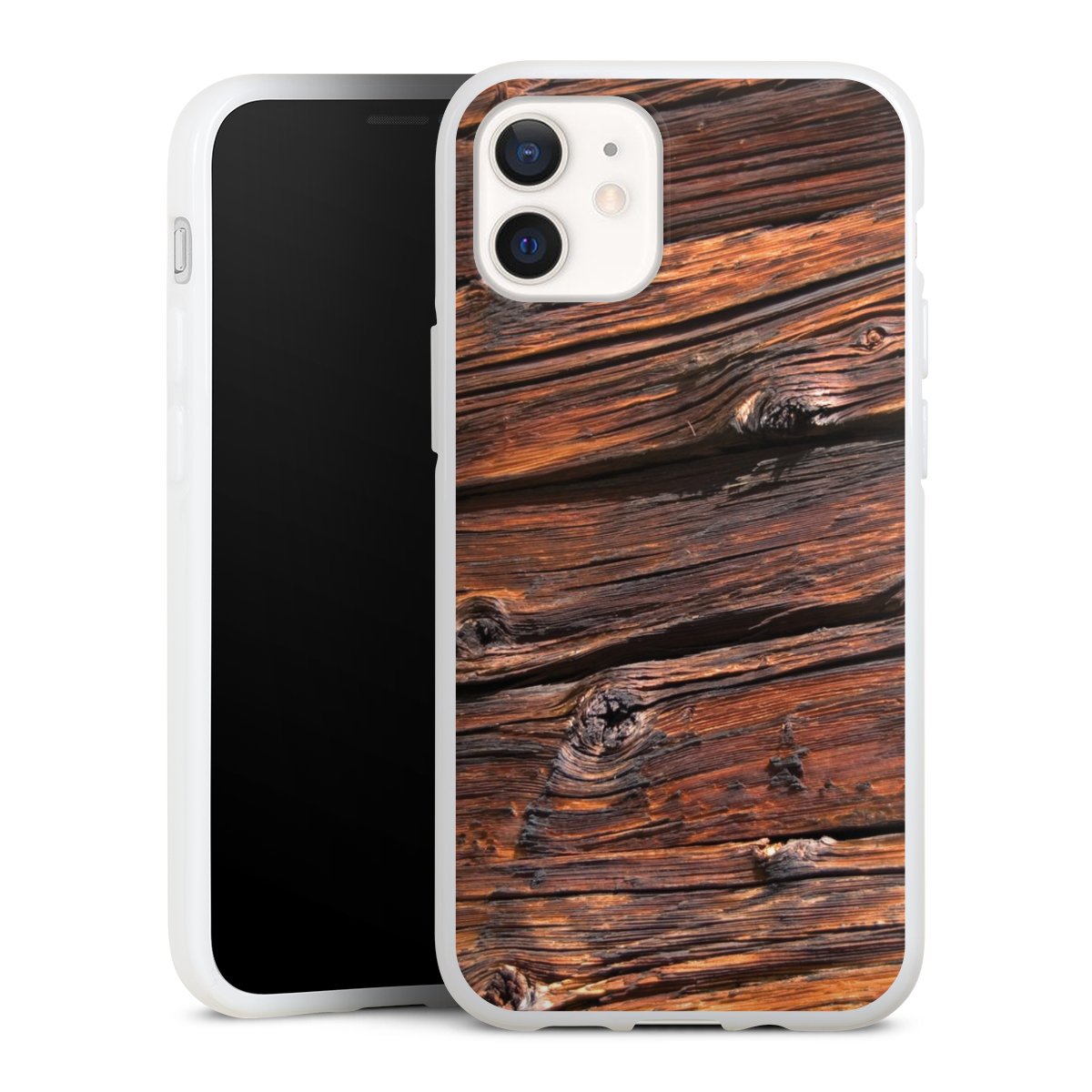 iPhone 12 mini Handy Silikon Hülle Case weiß Handyhülle Beams Wooden Look Wood Silikon Case