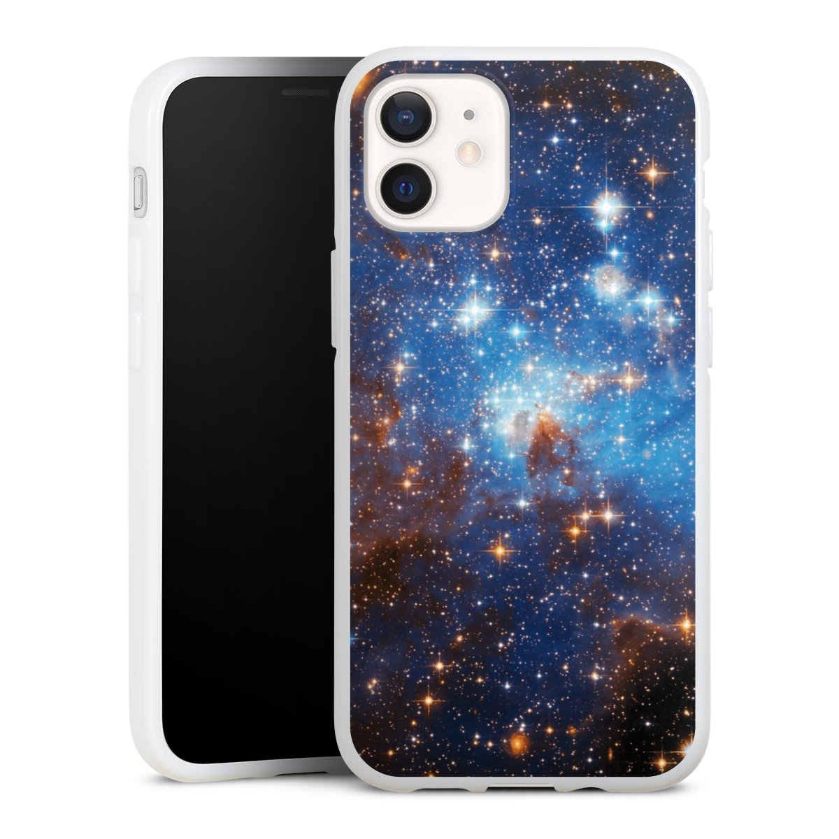 iPhone 12 mini Handy Silikon Hülle Case weiß Handyhülle Star Weltall Galaxy Silikon Case