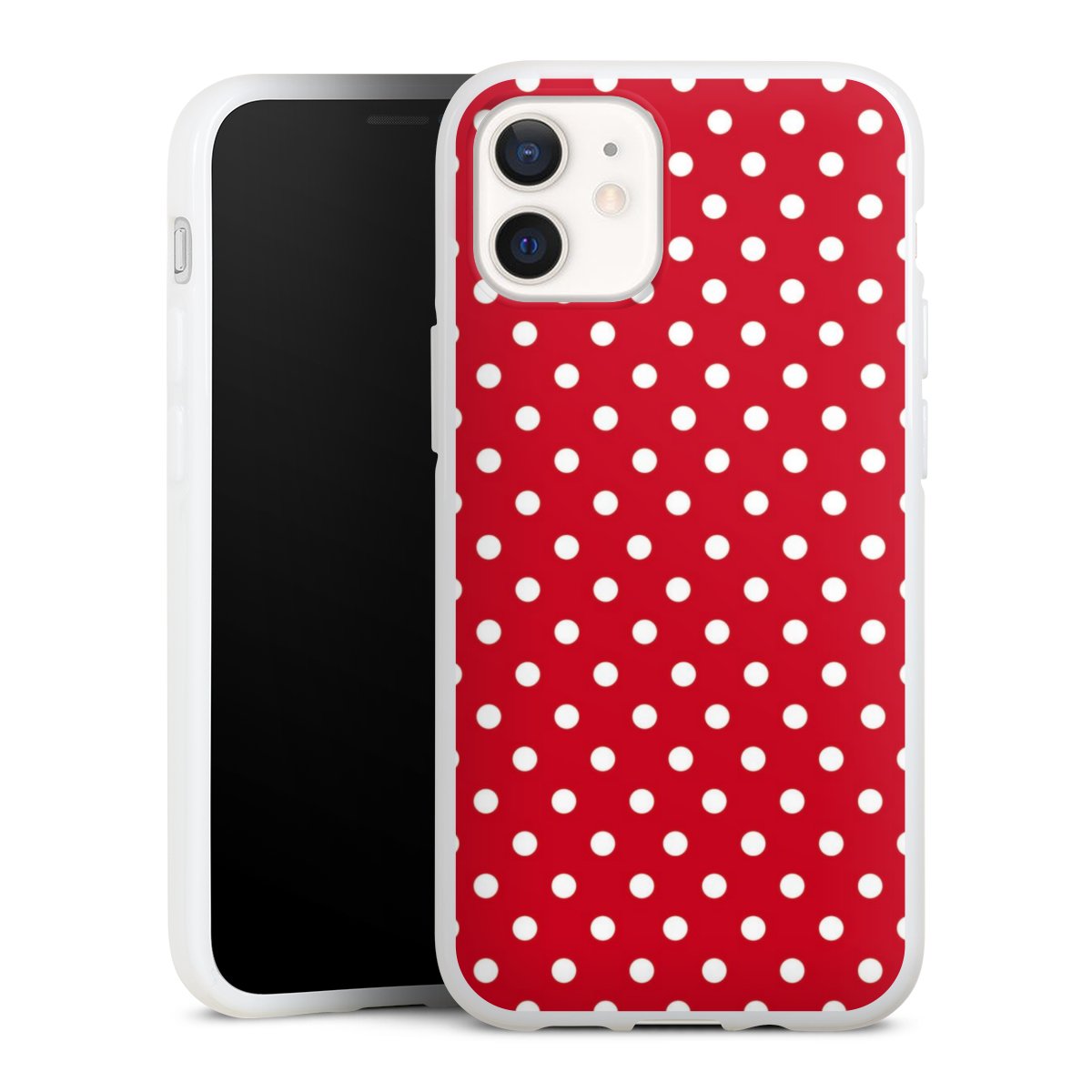 iPhone 12 mini Handy Silikon Hülle Case weiß Handyhülle Points Polka Dots Retro Silikon Case