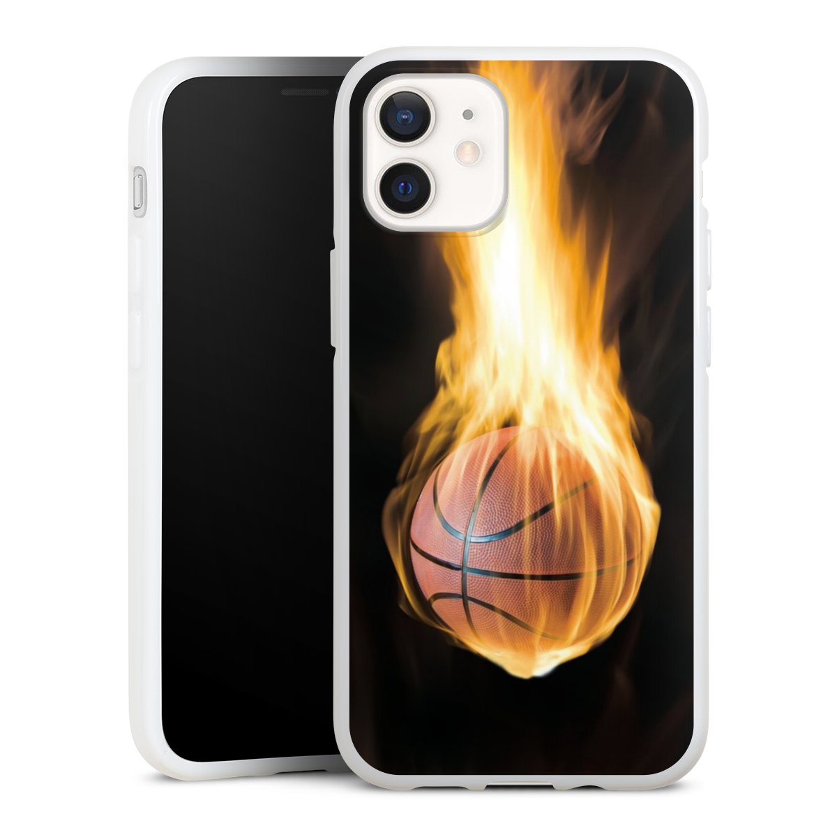 iPhone 12 mini Handy Silikon Hülle Case weiß Handyhülle Basketball Sports Fire Silikon Case