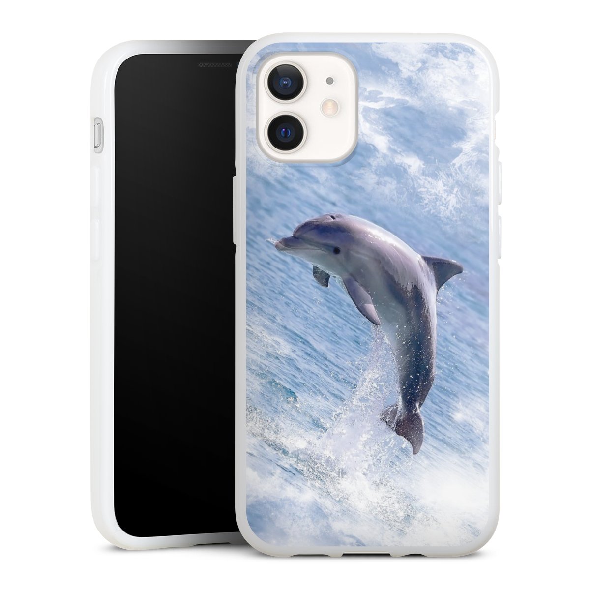 iPhone 12 mini Handy Silikon Hülle Case weiß Handyhülle Dolphin Ocean Wale Silikon Case