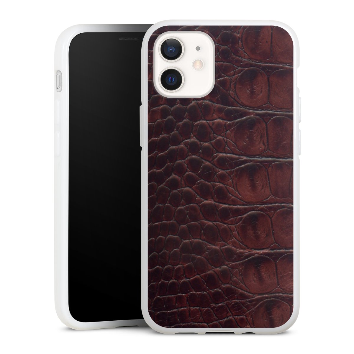 iPhone 12 mini Handy Silikon Hülle Case weiß Handyhülle Crocodile Animal Print Leather Silikon Case