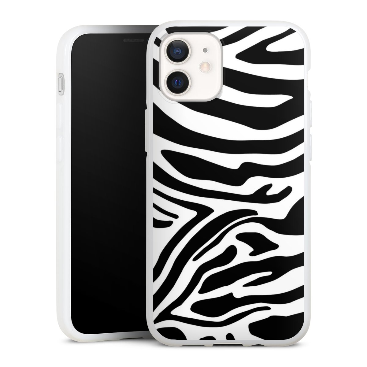 iPhone 12 mini Handy Silikon Hülle Case weiß Handyhülle Zebra Animal Look Animal Print Silikon Case