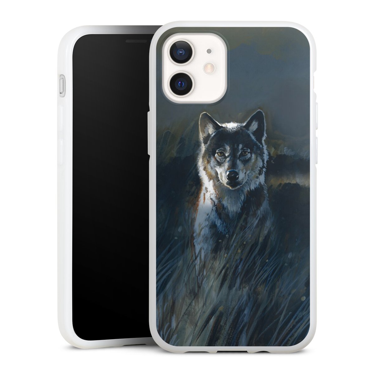 iPhone 12 mini Handy Silikon Hülle Case weiß Handyhülle Nature Wolf Painting Silikon Case