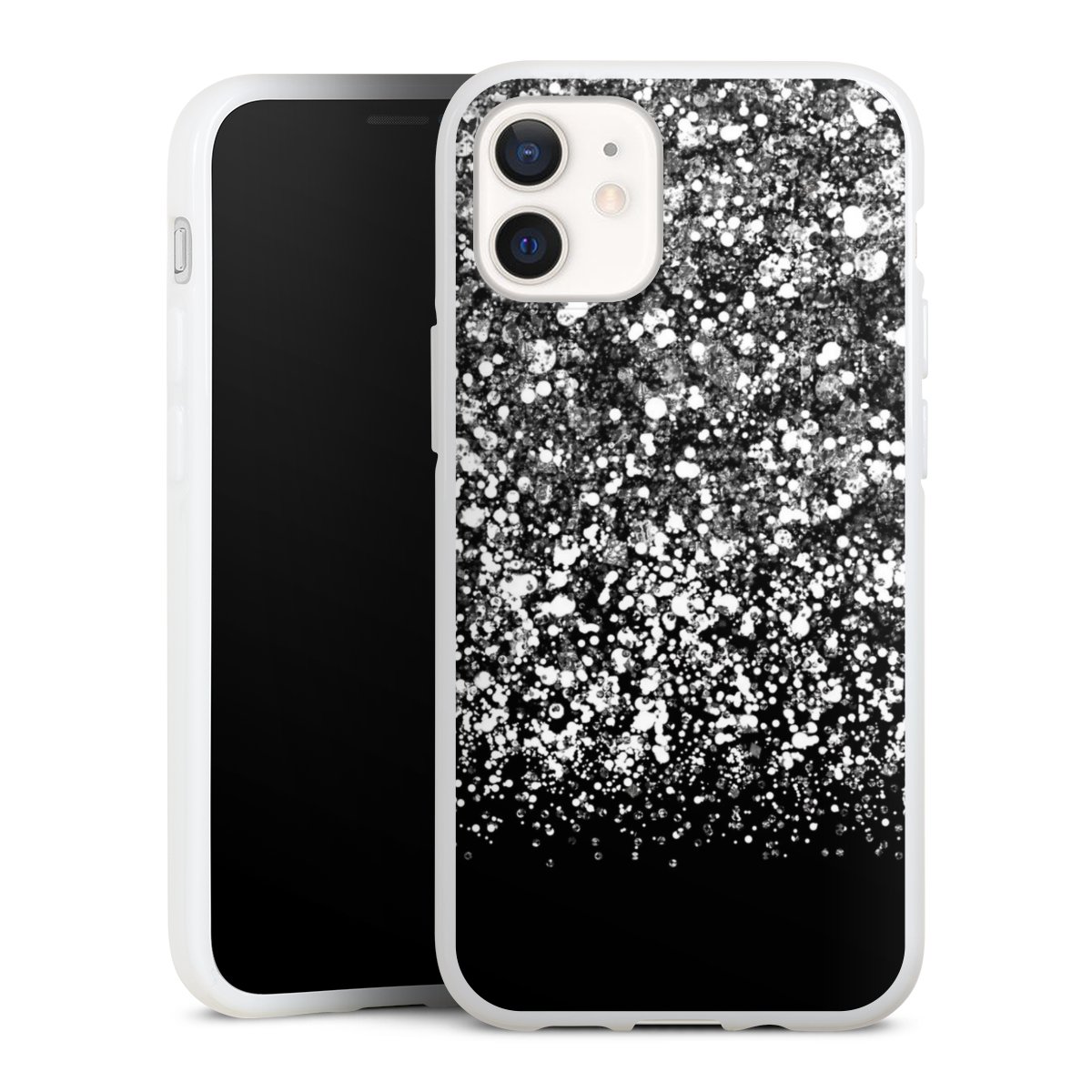 iPhone 12 mini Handy Silikon Hülle Case weiß Handyhülle Glitzer Snowflake Muster Silikon Case