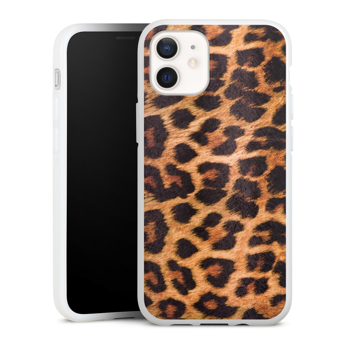 iPhone 12 mini Handy Silikon Hülle Case weiß Handyhülle Animal Print Leopard Fur Silikon Case