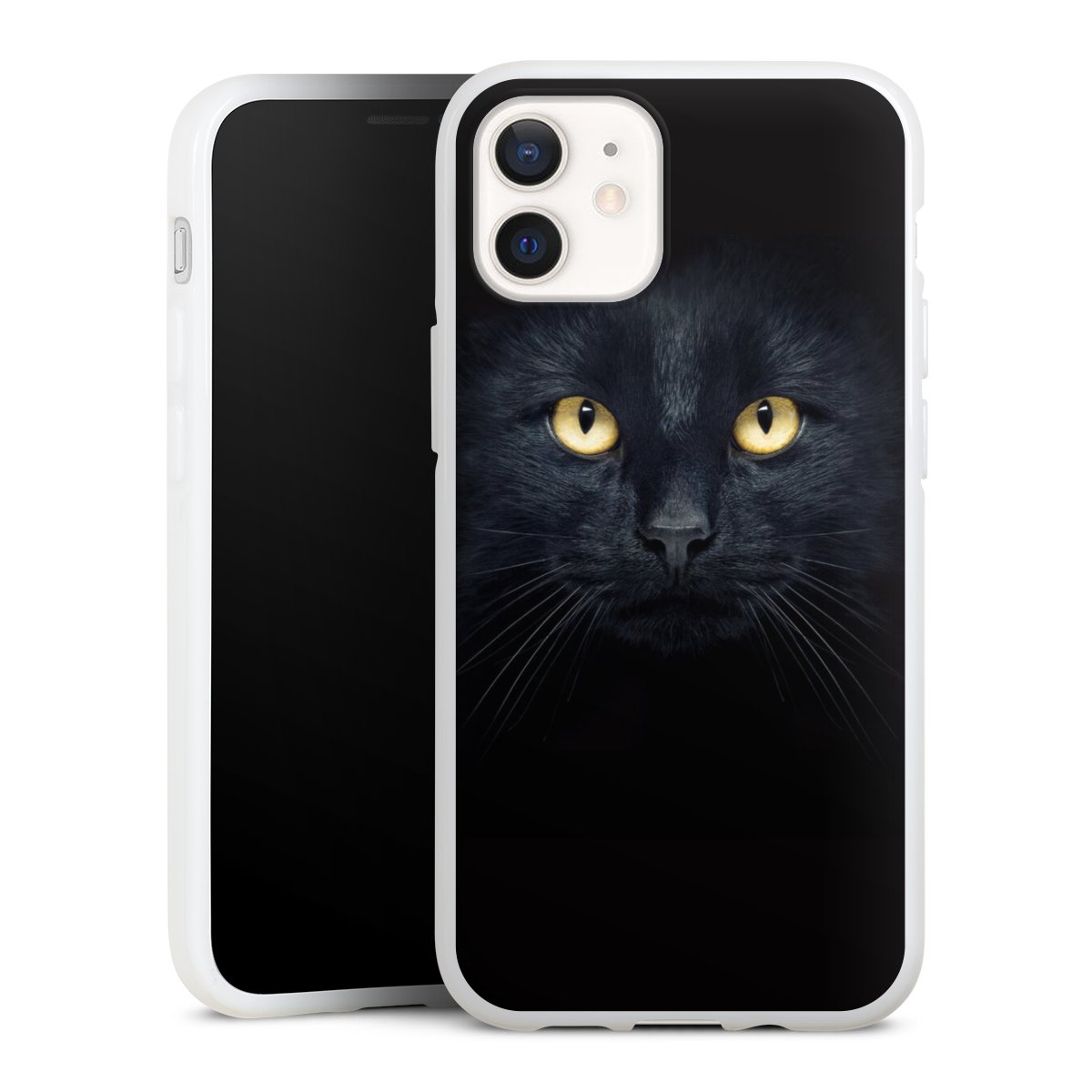 iPhone 12 mini Handy Silikon Hülle Case weiß Handyhülle Eye Cat Black Silikon Case