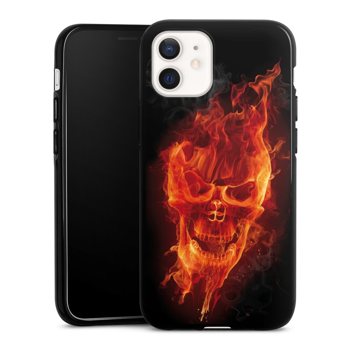 iPhone 12 mini Handy Silikon Hülle Case schwarz Handyhülle Totenkopf Skull Fire