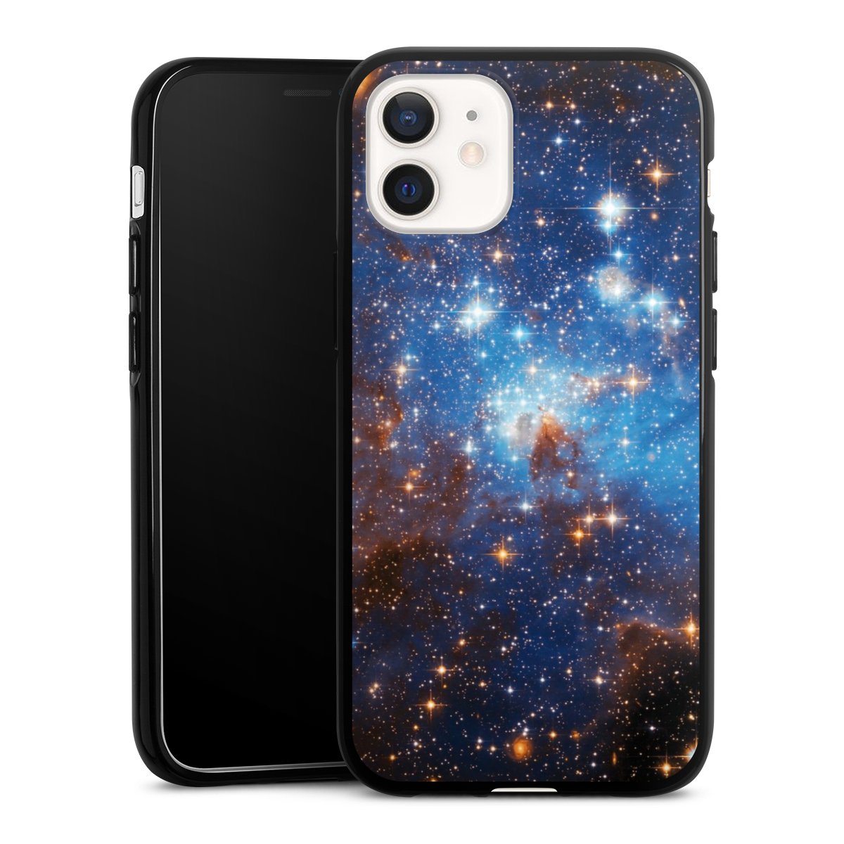 iPhone 12 mini Handy Silikon Hülle Case schwarz Handyhülle Star Weltall Galaxy