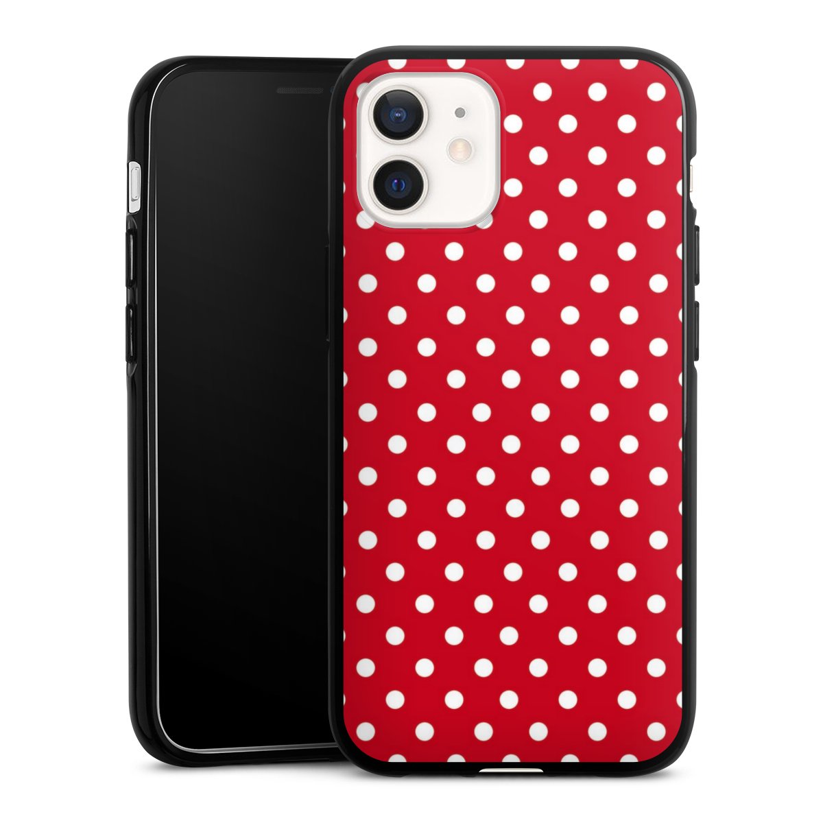 iPhone 12 mini Handy Silikon Hülle Case schwarz Handyhülle Points Polka Dots Retro