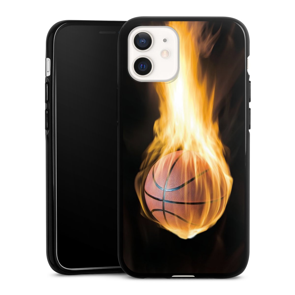 iPhone 12 mini Handy Silikon Hülle Case schwarz Handyhülle Basketball Sports Fire