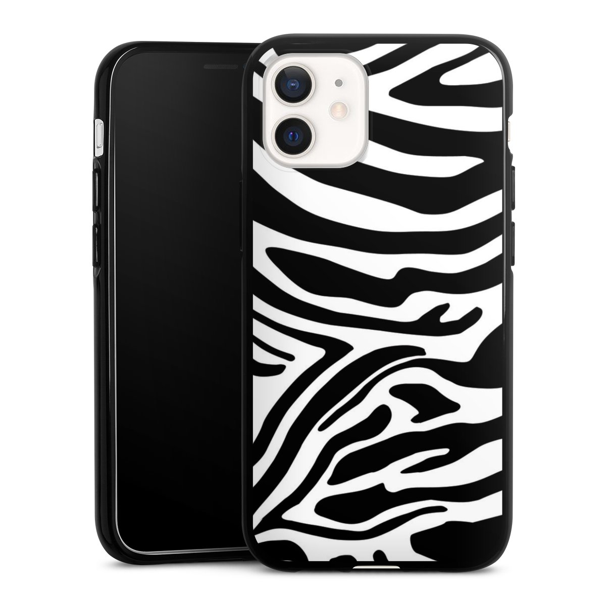 iPhone 12 mini Handy Silikon Hülle Case schwarz Handyhülle Zebra Animal Look Animal Print