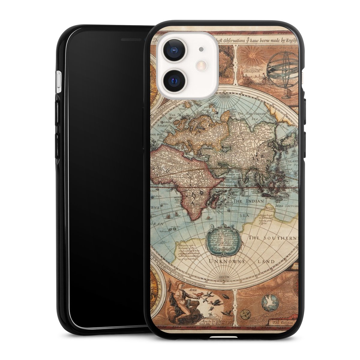 iPhone 12 mini Handy Silikon Hülle Case schwarz Handyhülle World Map Vintage Map