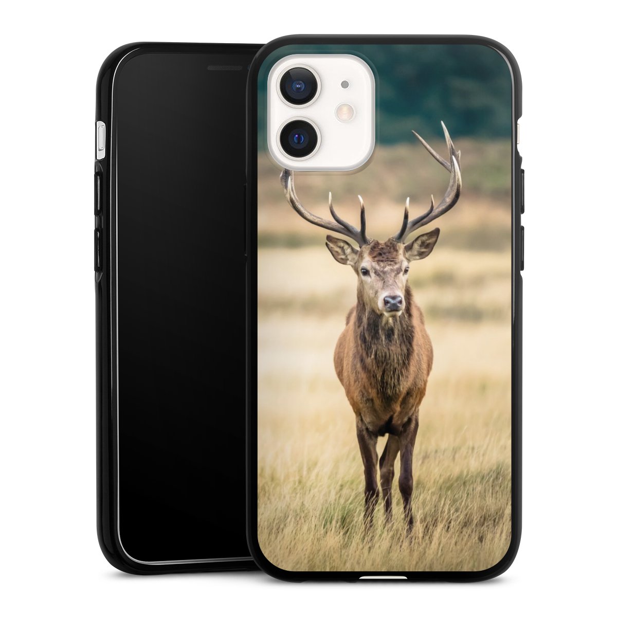 iPhone 12 mini Handy Silikon Hülle Case schwarz Handyhülle Deer Meadow Forrest