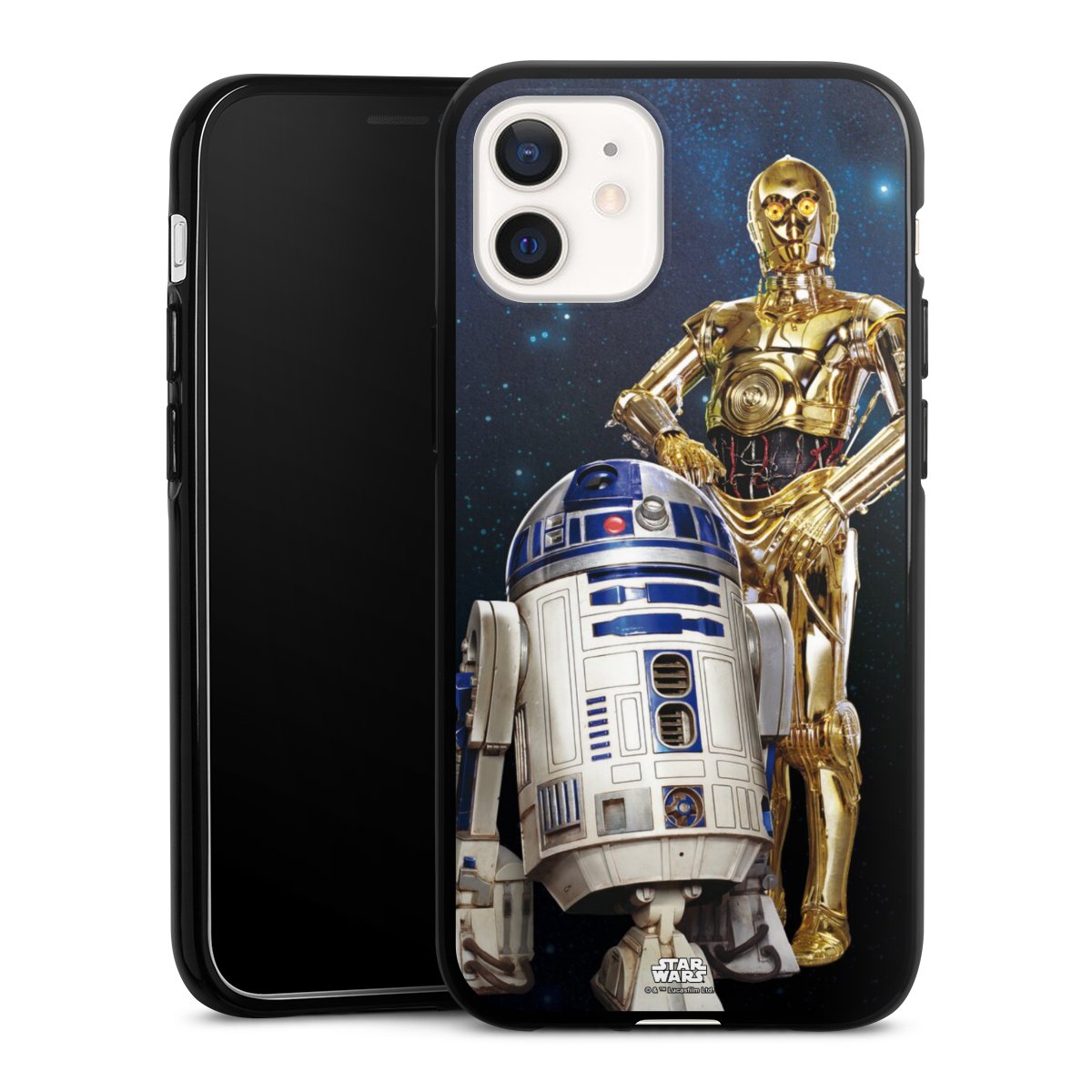 iPhone 12 mini Handy Silikon Hülle Case schwarz Handyhülle Weltall Star Wars R2d2