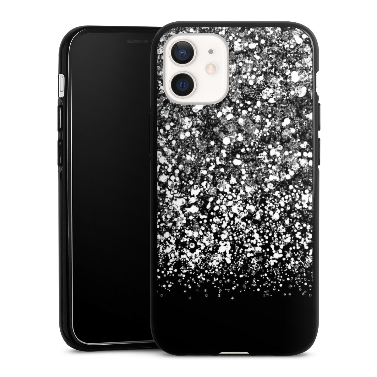 iPhone 12 mini Handy Silikon Hülle Case schwarz Handyhülle Glitzer Snowflake Muster