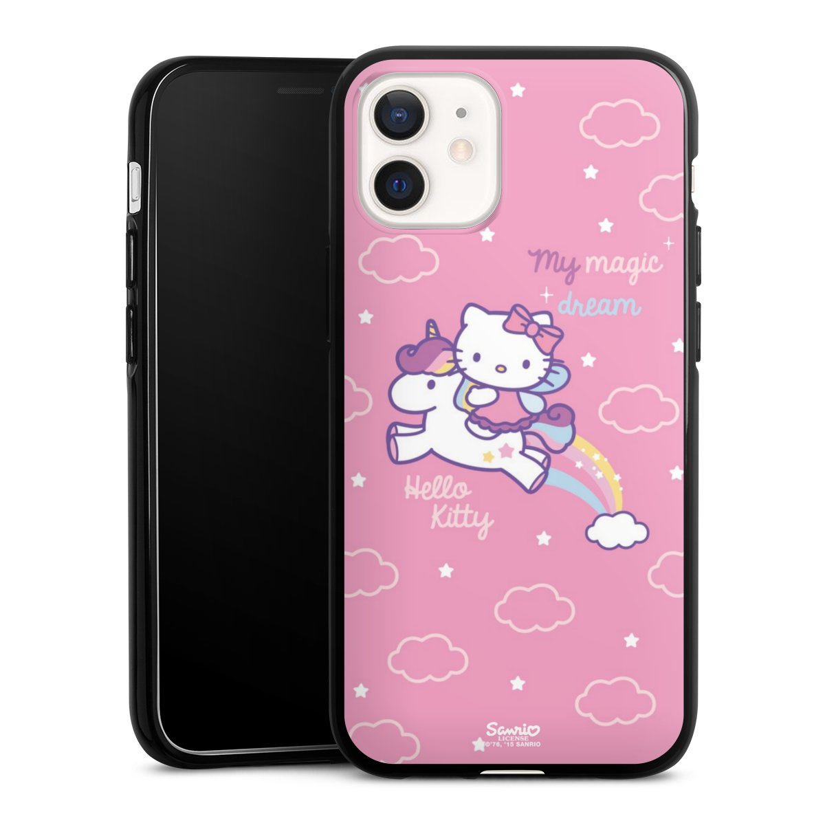 iPhone 12 mini Handy Silikon Hülle Case schwarz Handyhülle Einhorn Official Licensed Product Hello Kitty