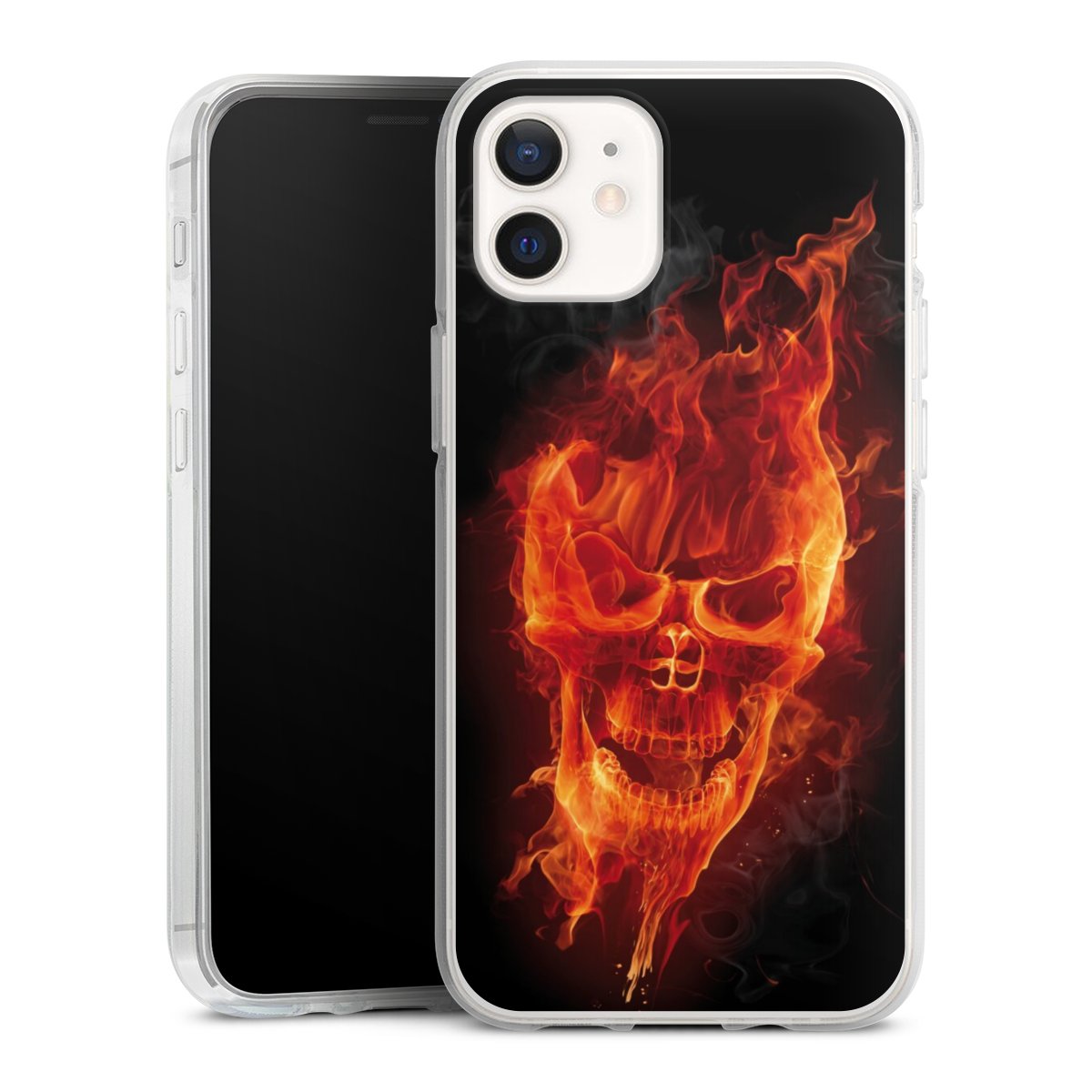 iPhone 12 mini Handy Silikon Hülle Case transparent Handyhülle Totenkopf Skull Fire Silikon Case