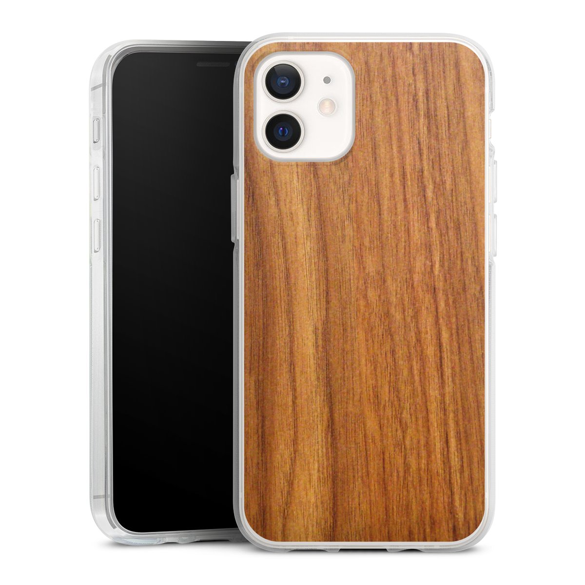 iPhone 12 mini Handy Silikon Hülle Case transparent Handyhülle Wood Larch Wooden Look Silikon Case