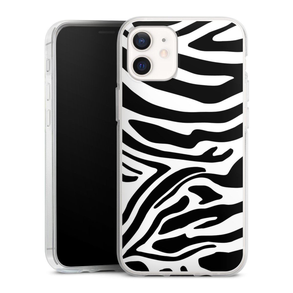 iPhone 12 mini Handy Silikon Hülle Case transparent Handyhülle Zebra Animal Look Animal Print Silikon Case