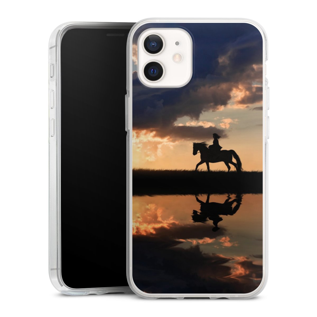 iPhone 12 mini Handy Silikon Hülle Case transparent Handyhülle Horse Sunset Horseback Riding Silikon Case