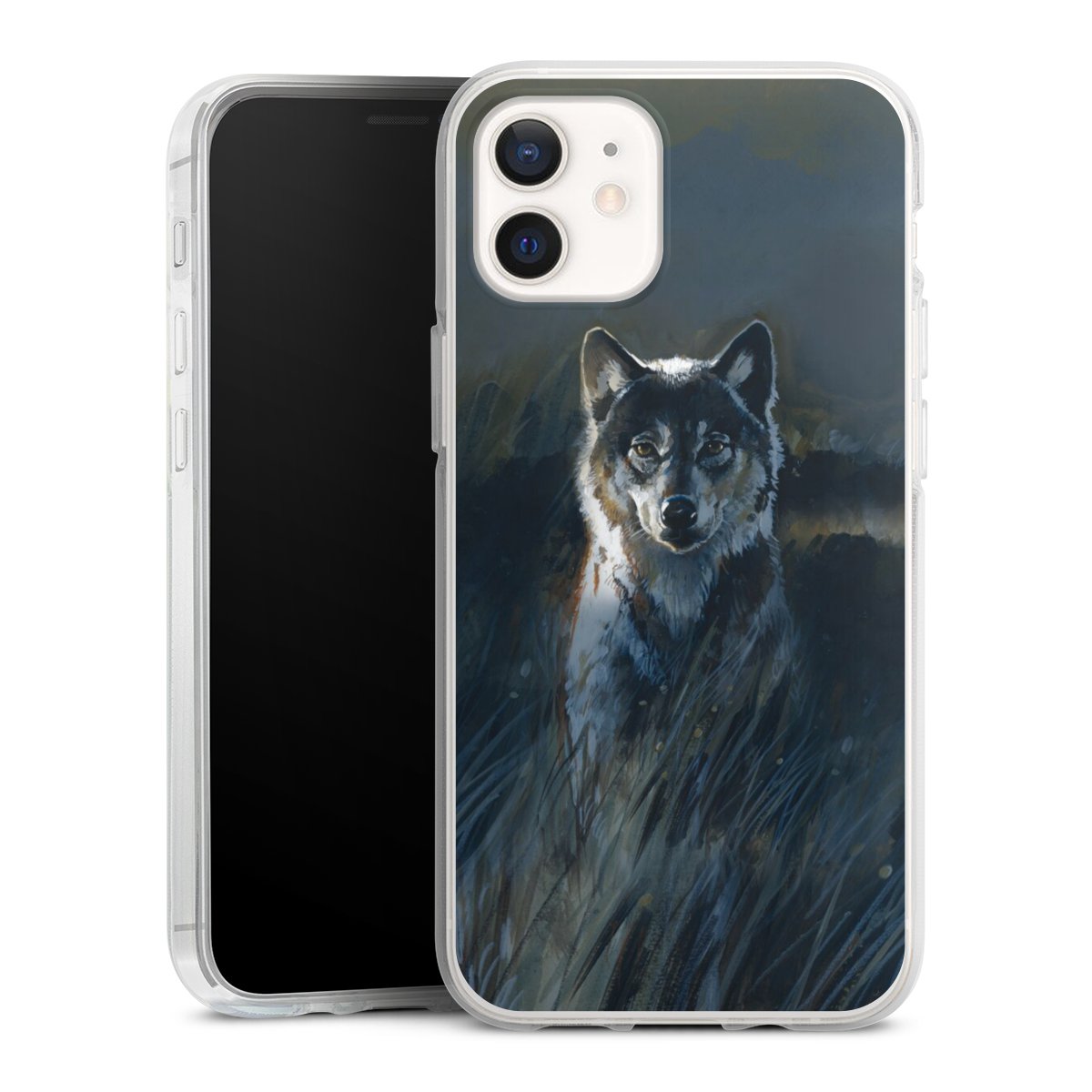 iPhone 12 mini Handy Silikon Hülle Case transparent Handyhülle Nature Wolf Painting Silikon Case