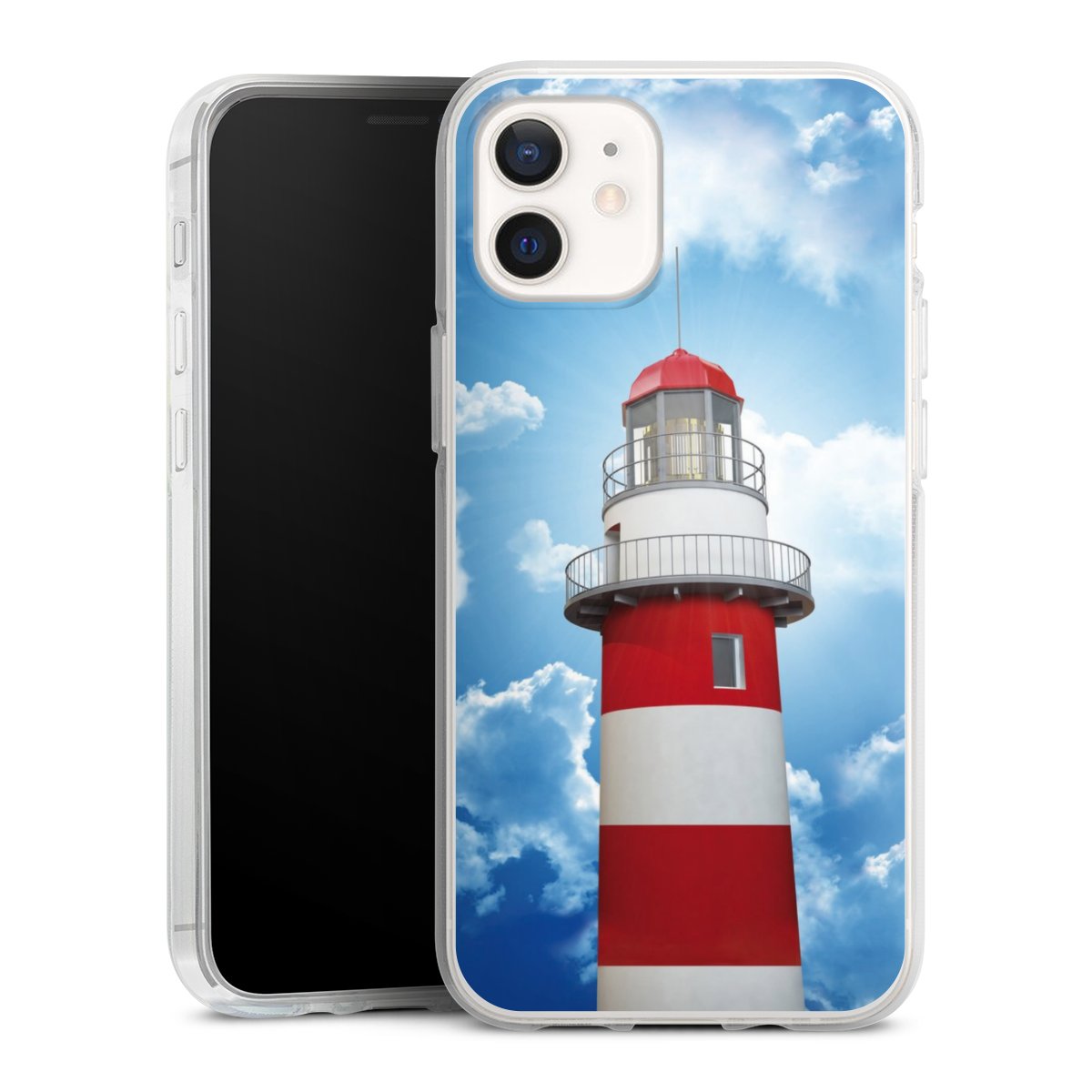 iPhone 12 mini Handy Silikon Hülle Case transparent Handyhülle Lighthouse Sky Cloud Silikon Case