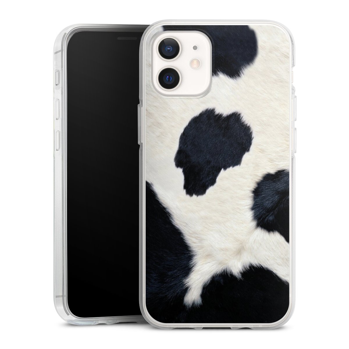 iPhone 12 mini Handy Silikon Hülle Case transparent Handyhülle Animal Look Animal Print Cow Skin Silikon Case