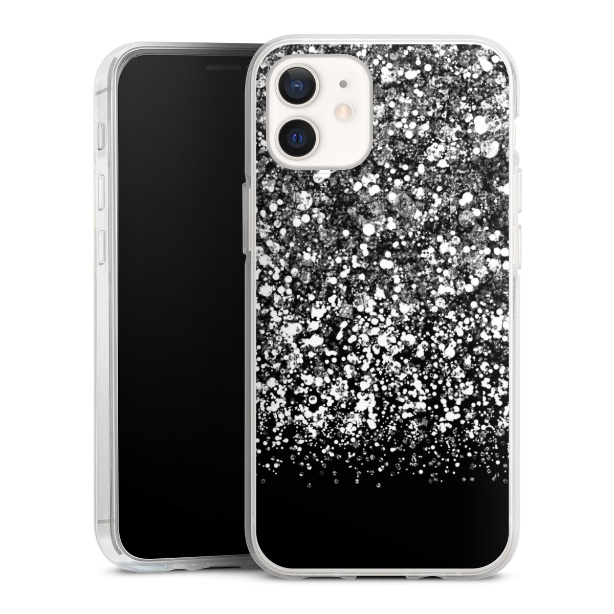 iPhone 12 mini Handy Silikon Hülle Case transparent Handyhülle Glitzer Snowflake Muster Silikon Case