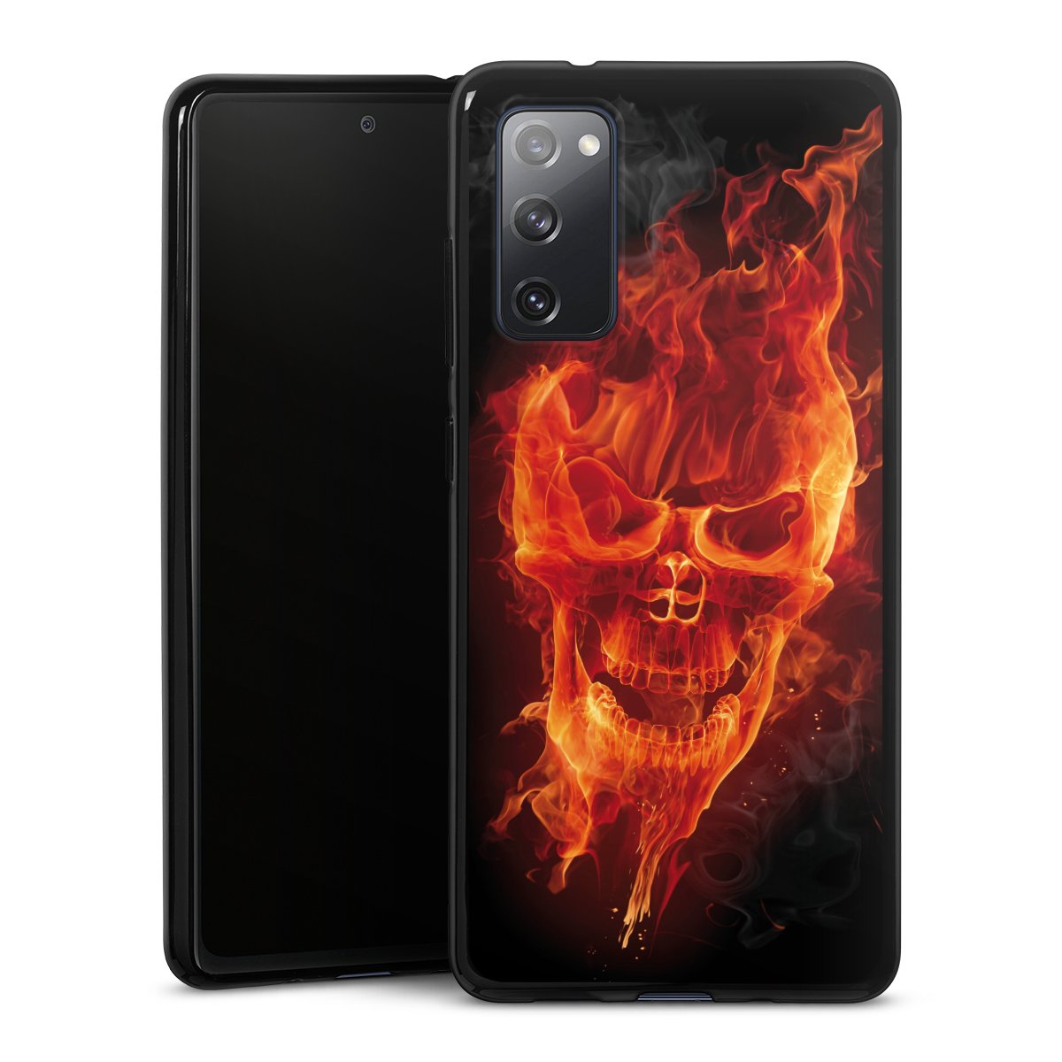 Galaxy S20 FE Handy Silikon Hülle Case schwarz Handyhülle Totenkopf Skull Fire