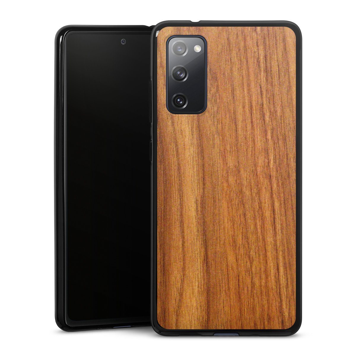 Galaxy S20 FE Handy Silikon Hülle Case schwarz Handyhülle Wood Larch Wooden Look