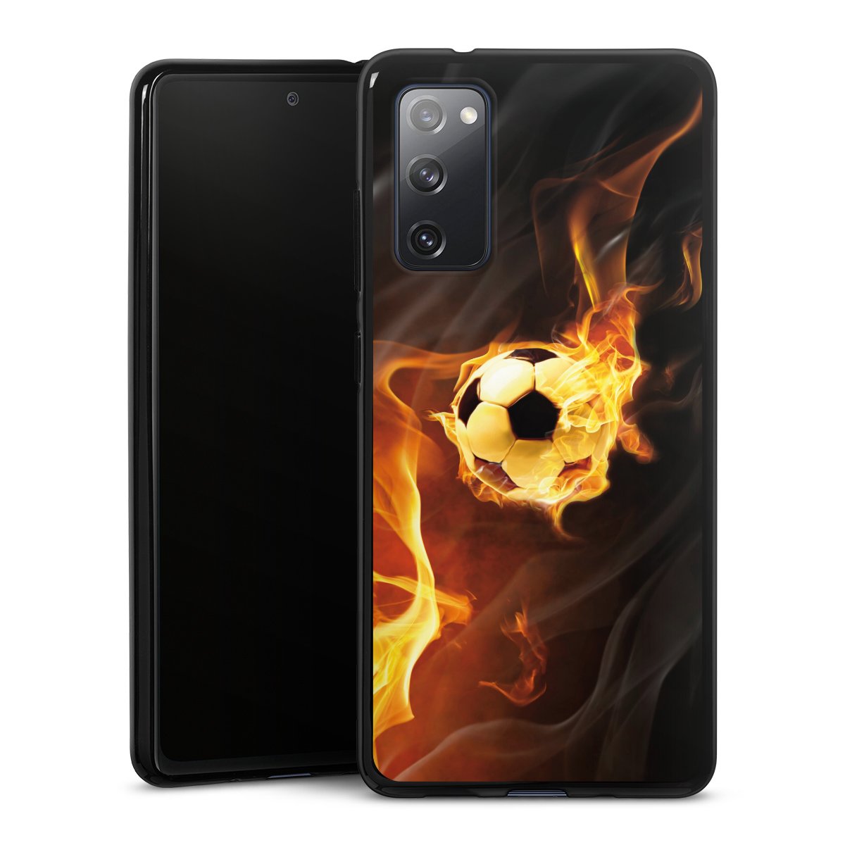 Galaxy S20 FE Handy Silikon Hülle Case schwarz Handyhülle Ball Fire Soccer