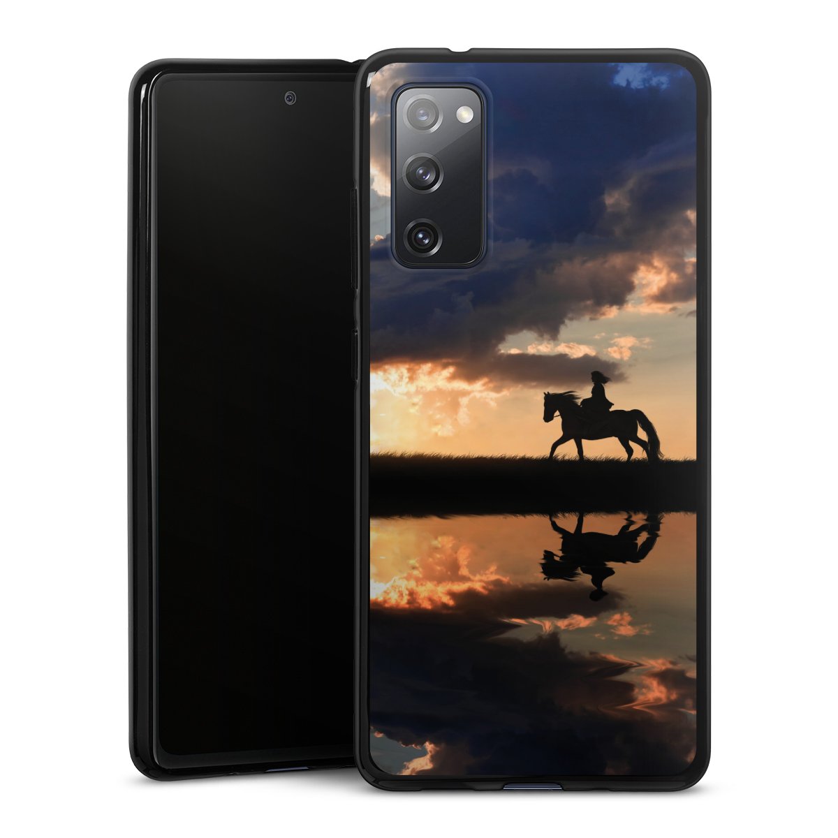 Galaxy S20 FE Handy Silikon Hülle Case schwarz Handyhülle Horse Sunset Horseback Riding