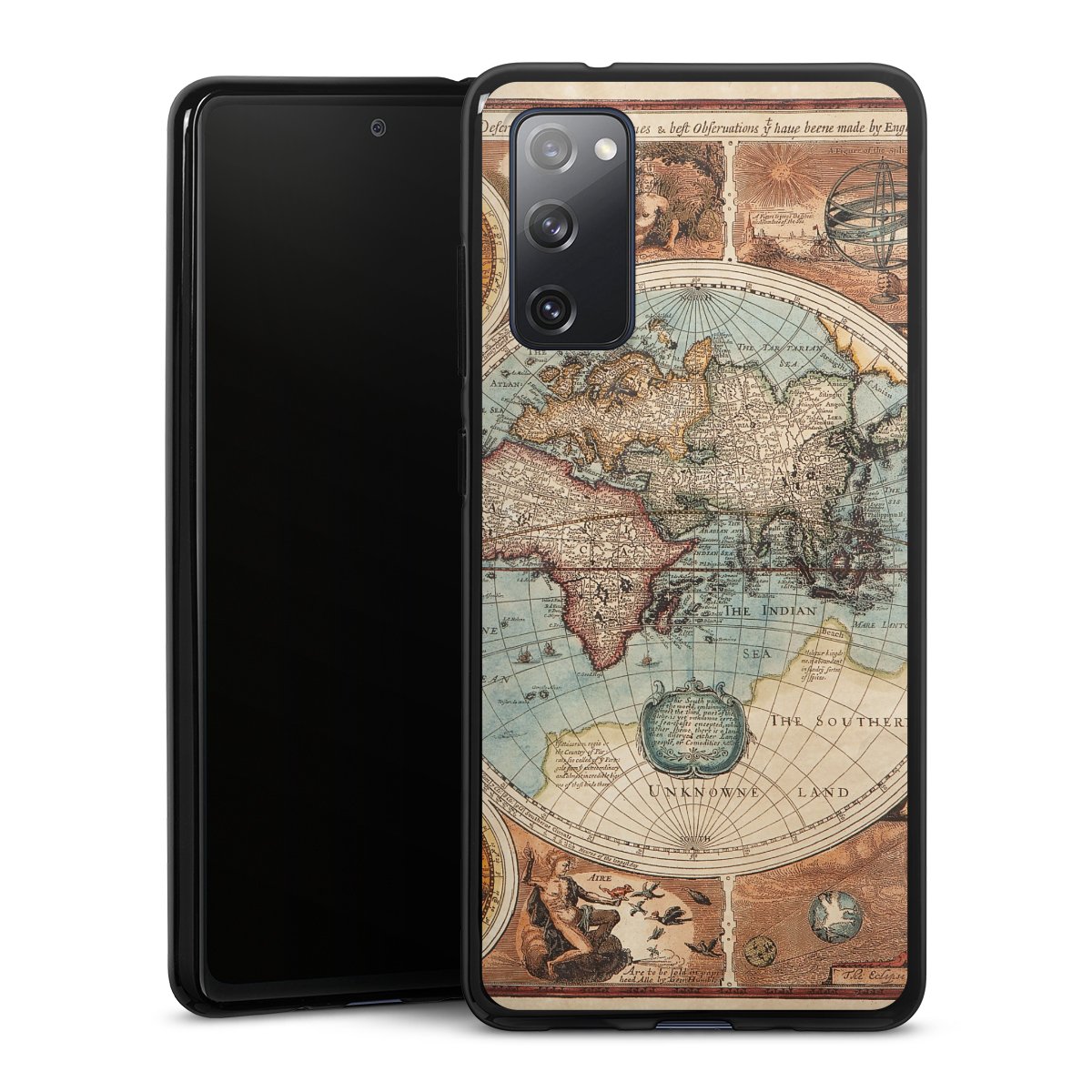 Galaxy S20 FE Handy Silikon Hülle Case schwarz Handyhülle World Map Vintage Map