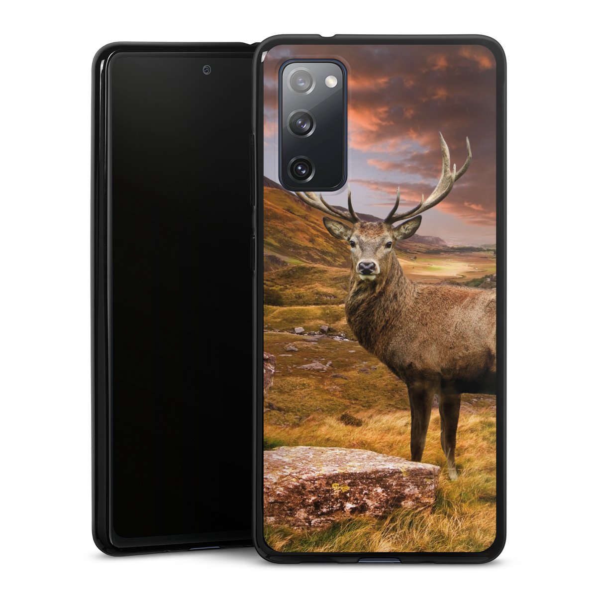 Galaxy S20 FE Handy Silikon Hülle Case schwarz Handyhülle Meadow Mountain Deer