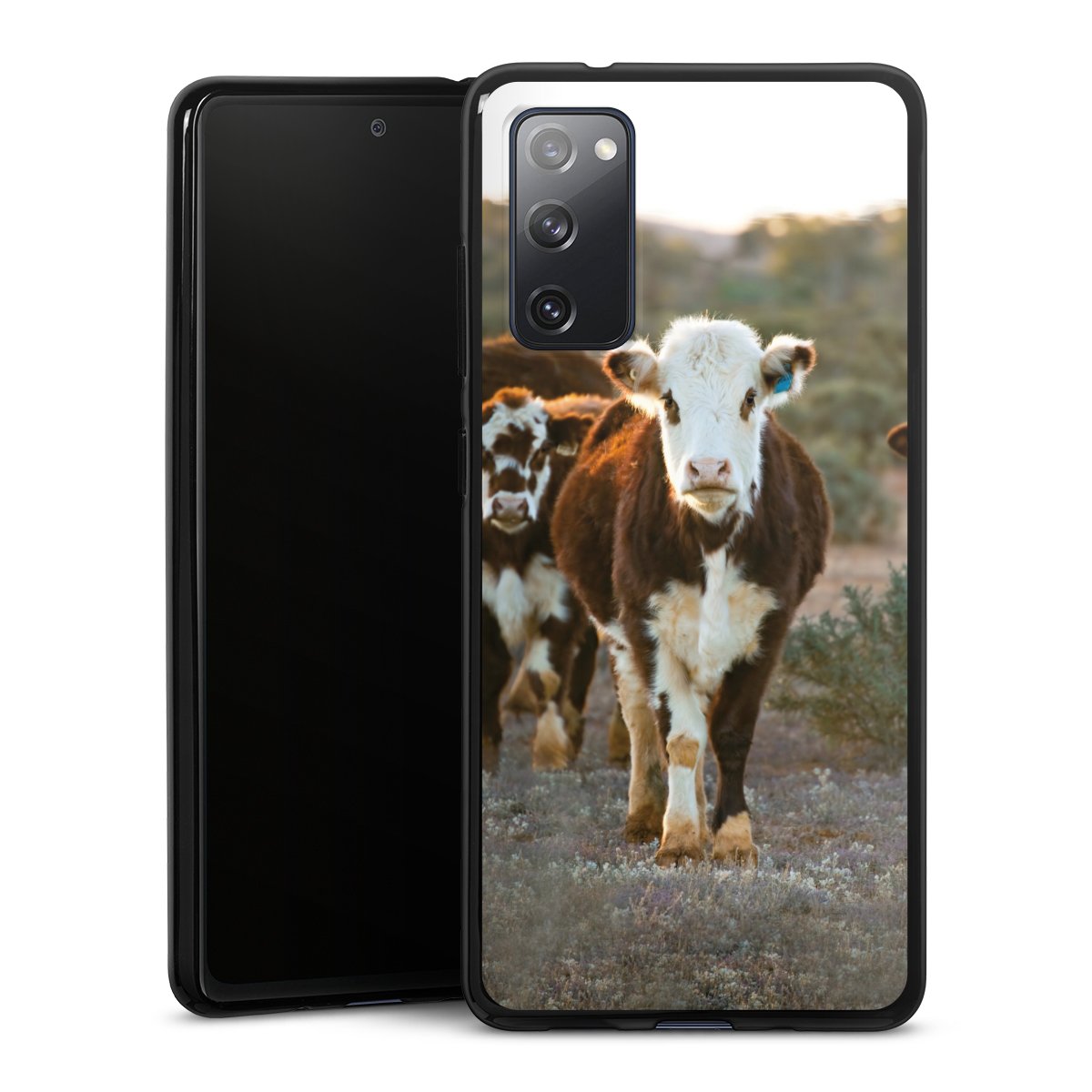 Galaxy S20 FE Handy Silikon Hülle Case schwarz Handyhülle Cow Farmer Calf