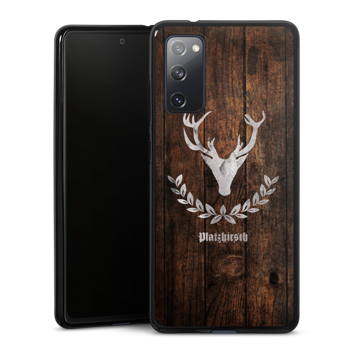 Galaxy S20 FE Handy Silikon Hülle Case schwarz Handyhülle Deer Wood Wooden Look