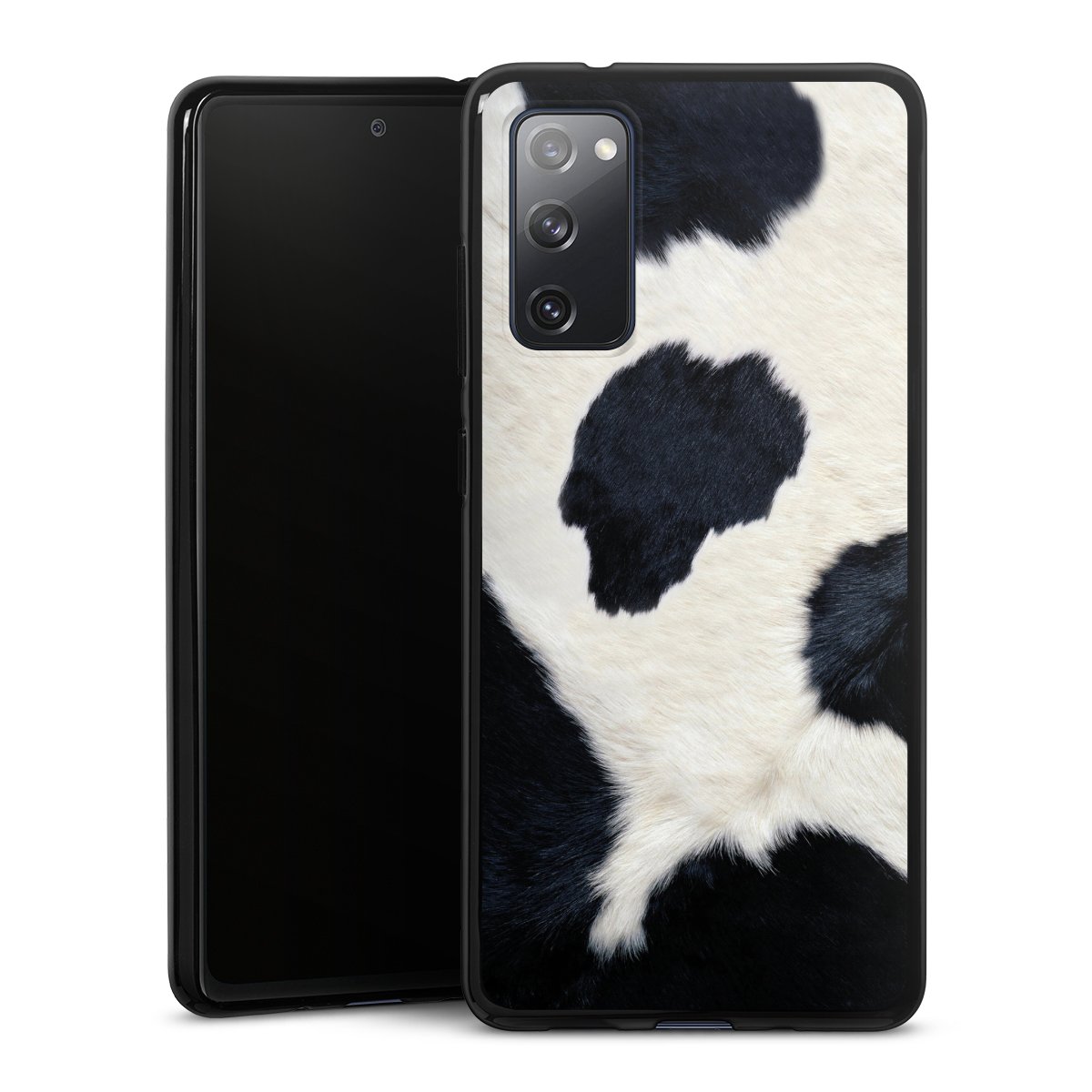 Galaxy S20 FE Handy Silikon Hülle Case schwarz Handyhülle Animal Look Animal Print Cow Skin