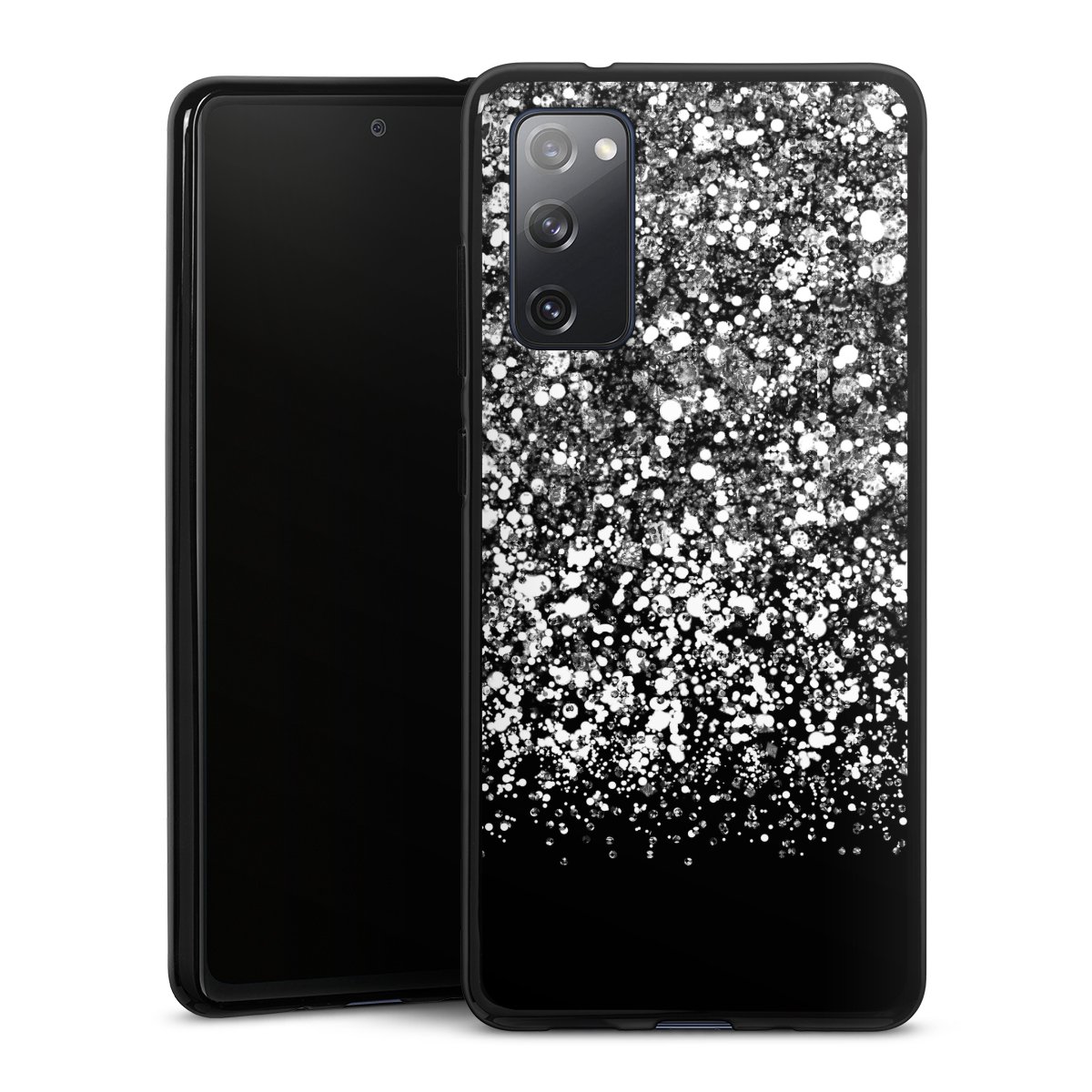 Galaxy S20 FE Handy Silikon Hülle Case schwarz Handyhülle Glitzer Snowflake Muster