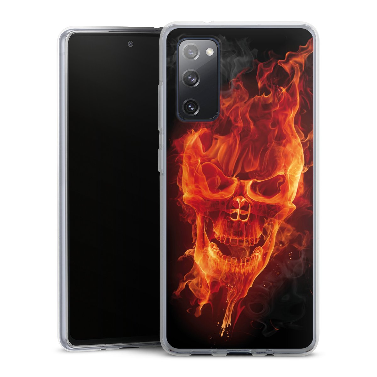 Galaxy S20 FE Handy Silikon Hülle Case transparent Handyhülle Totenkopf Skull Fire Silikon Case