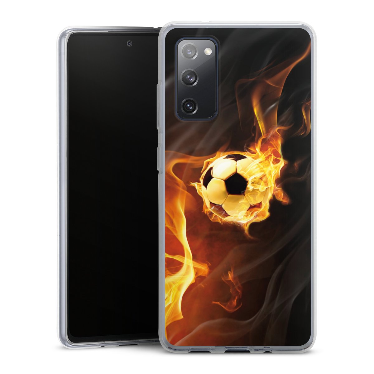 Galaxy S20 FE Handy Silikon Hülle Case transparent Handyhülle Ball Fire Soccer Silikon Case