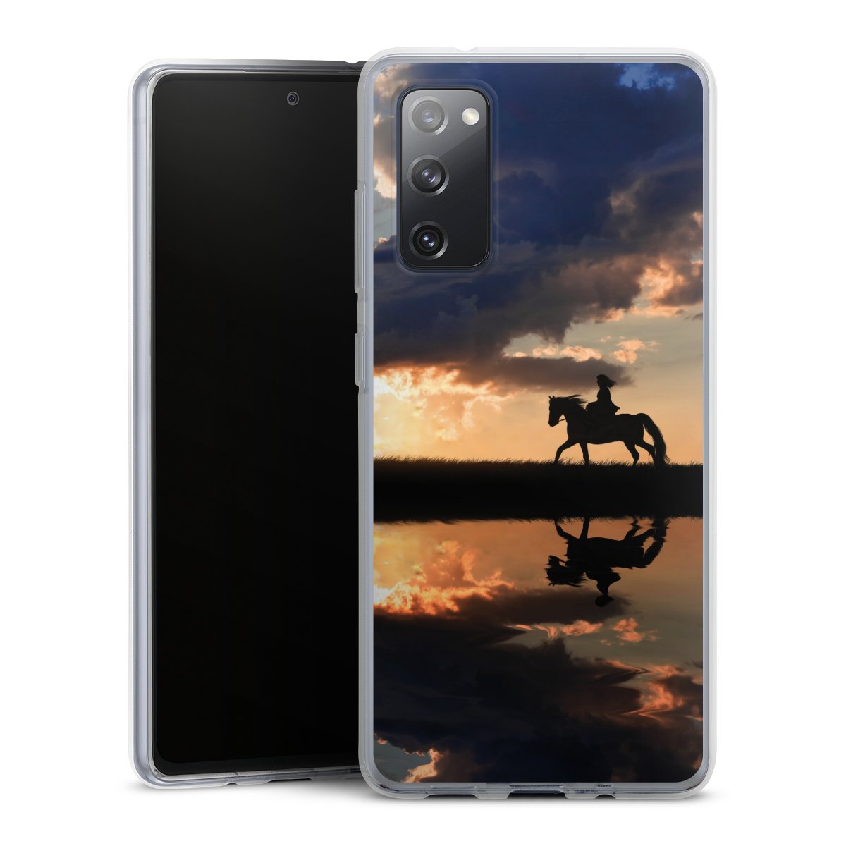 Galaxy S20 FE Handy Silikon Hülle Case transparent Handyhülle Horse Sunset Horseback Riding Silikon Case