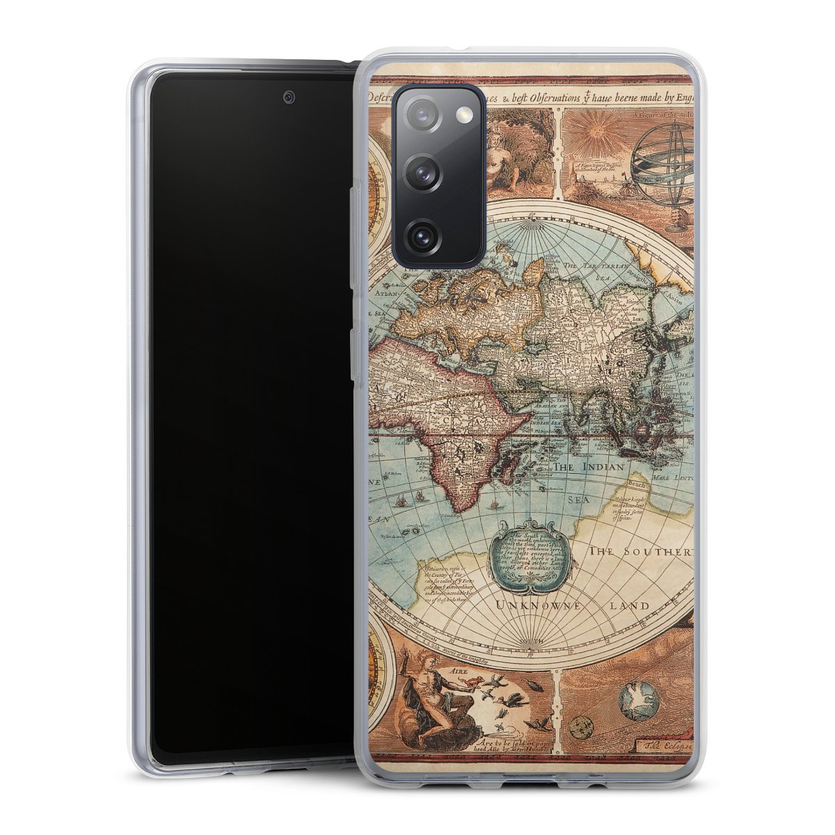 Galaxy S20 FE Handy Silikon Hülle Case transparent Handyhülle World Map Vintage Map Silikon Case