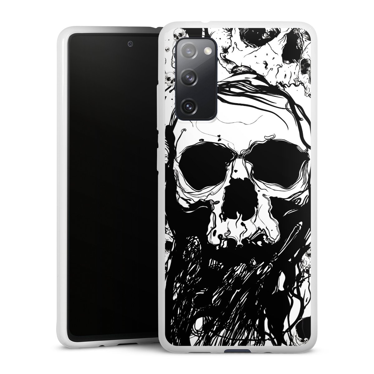 Galaxy S20 FE Handy Silikon Hülle Case weiß Handyhülle Totenkopf Halloween Silikon Case