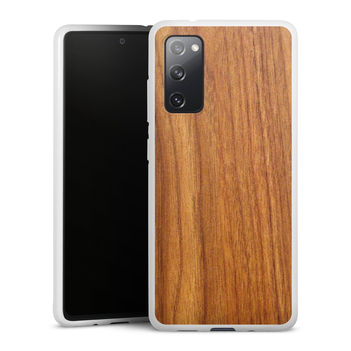 Galaxy S20 FE Handy Silikon Hülle Case weiß Handyhülle Wood Larch Wooden Look Silikon Case