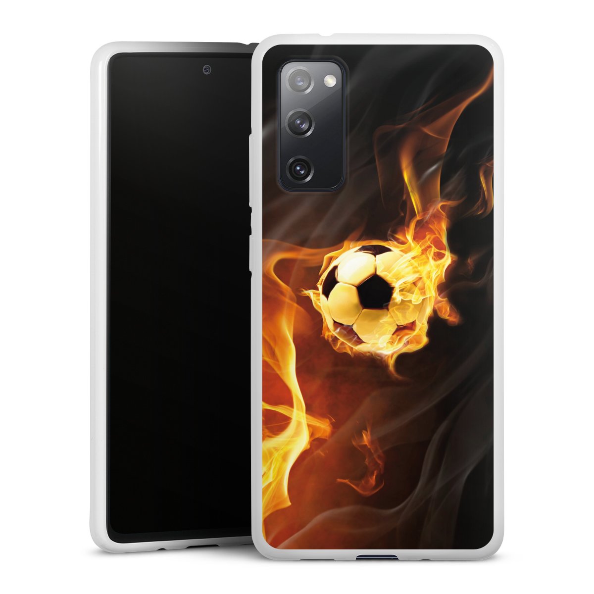 Galaxy S20 FE Handy Silikon Hülle Case weiß Handyhülle Ball Fire Soccer Silikon Case