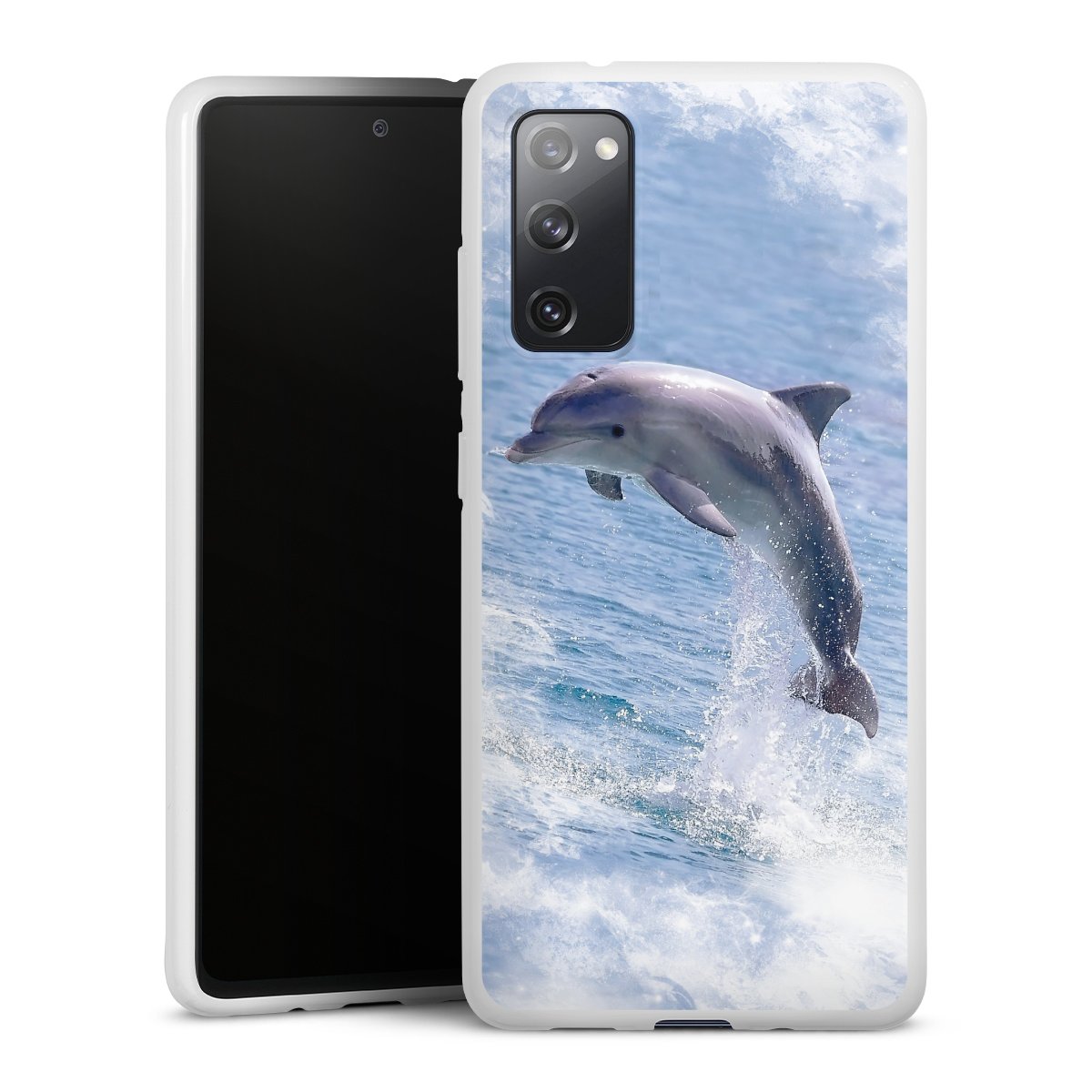 Galaxy S20 FE Handy Silikon Hülle Case weiß Handyhülle Dolphin Ocean Wale Silikon Case