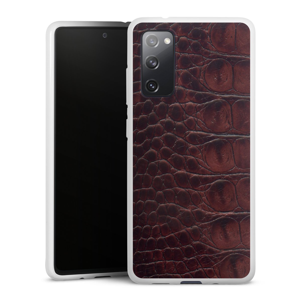 Galaxy S20 FE Handy Silikon Hülle Case weiß Handyhülle Crocodile Animal Print Leather Silikon Case