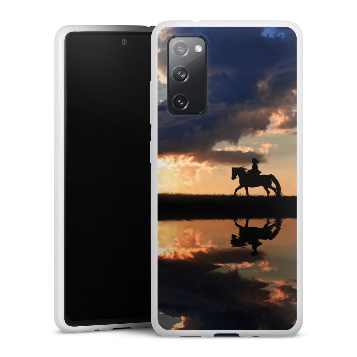 Galaxy S20 FE Handy Silikon Hülle Case weiß Handyhülle Horse Sunset Horseback Riding Silikon Case